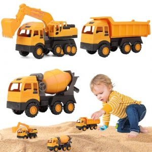 HIQE-FL Veicoli da Cantiere,3 Pezzi Escavatore Giocattolo,Camion Giocattolo per Bambini,Camion di Costruzione Set,Mezzi da Cantiere Giocattolo per Bambini,Regalo per Ragazzo Ragazza