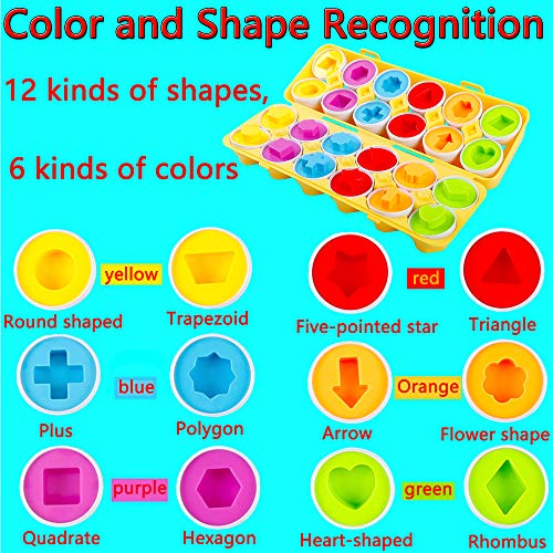 HVDHYY Matching Eggs12pcs Matching Plastic Fake Eggs Colors And Shapes Sorter Easter Baskets Hunt Egg Montessori Toy Early Learning Educational for Party Birthday Present Toddlers 1 2 3 4 5 Years - immagine 4