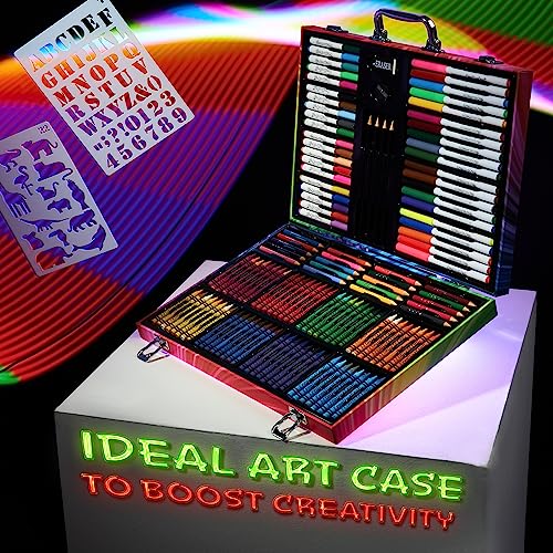 KreativeKraft Valigetta Colori per Bambini Kit Disegno Pastelli a Cera Colori a Matita Brillantini Pennarelli Colorati per Colorare Disegnare - immagine 3