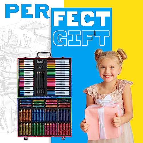 KreativeKraft Valigetta Colori per Bambini Kit Disegno Pastelli a Cera Colori a Matita Brillantini Pennarelli Colorati per Colorare Disegnare - immagine 4