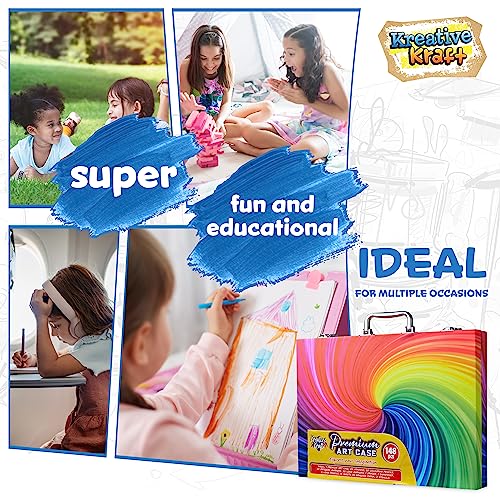 KreativeKraft Valigetta Colori per Bambini Kit Disegno Pastelli a Cera Colori a Matita Brillantini Pennarelli Colorati per Colorare Disegnare - immagine 6