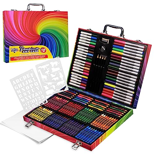 KreativeKraft Valigetta Colori per Bambini Kit Disegno Pastelli a Cera Colori a Matita Brillantini Pennarelli Colorati per Colorare Disegnare
