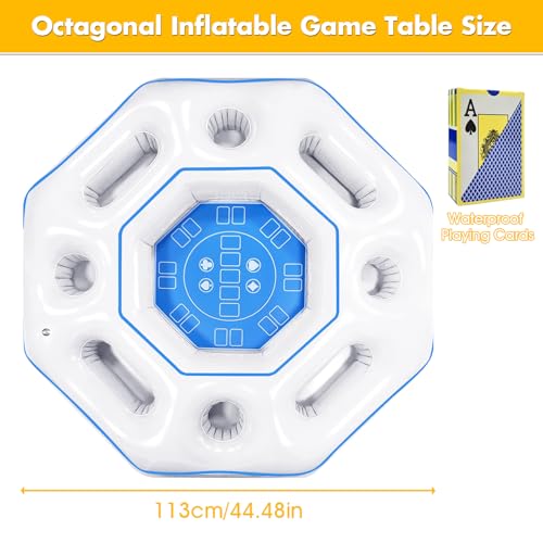 Lanathel Tavolo da gioco gonfiabile ottagonale con carte da gioco impermeabili, giochi da bar gonfiabili per adulti, vassoio portatile galleggiante per vasca idromassaggio o feste in piscina in - immagine 3
