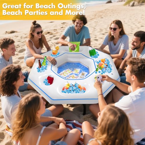 Lanathel Tavolo da gioco gonfiabile ottagonale con carte da gioco impermeabili, giochi da bar gonfiabili per adulti, vassoio portatile galleggiante per vasca idromassaggio o feste in piscina in - immagine 7