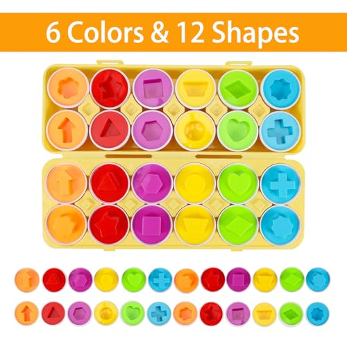 Montessori Uova Giocattolo per Bambini Uova Abbinate, Classificazione di Colore e Forma 12pcs Giocattolo Educativo per Bambini Pasqua Uovos 1 2 3 Anni Anni Ragazzi e Ragazze - immagine 4