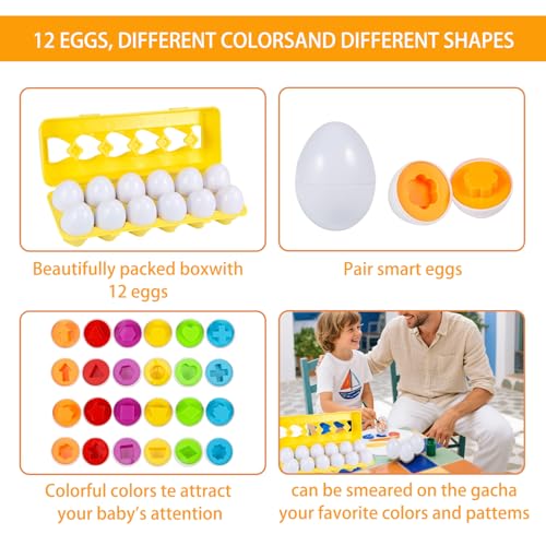 Montessori Uova Giocattolo per Bambini Uova Abbinate, Classificazione di Colore e Forma 12pcs Giocattolo Educativo per Bambini Pasqua Uovos 1 2 3 Anni Anni Ragazzi e Ragazze - immagine 5