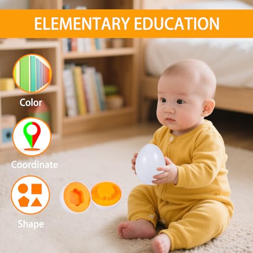 Montessori Uova Giocattolo per Bambini Uova Abbinate, Classificazione di Colore e Forma 12pcs Giocattolo Educativo per Bambini Pasqua Uovos 1 2 3 Anni Anni Ragazzi e Ragazze - immagine 6