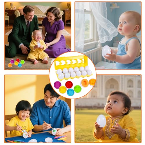 Montessori Uova Giocattolo per Bambini Uova Abbinate, Classificazione di Colore e Forma 12pcs Giocattolo Educativo per Bambini Pasqua Uovos 1 2 3 Anni Anni Ragazzi e Ragazze - immagine 7