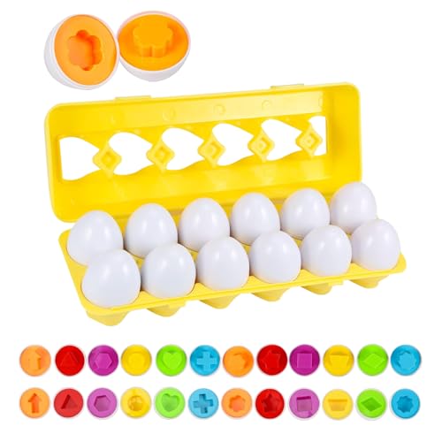 Montessori Uova Giocattolo per Bambini Uova Abbinate, Classificazione di Colore e Forma 12pcs Giocattolo Educativo per Bambini Pasqua Uovos 1 2 3 Anni Anni Ragazzi e Ragazze