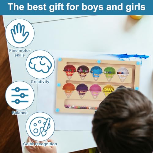 NQEUEPN Labirinto Magnetico di Colori e Numeri, Giocattolo in Legno Montessori Giocattolo Educativo per l'Apprendimento del Conteggio e Dell'Abbinamento dei Colori per Bambini - immagine 4