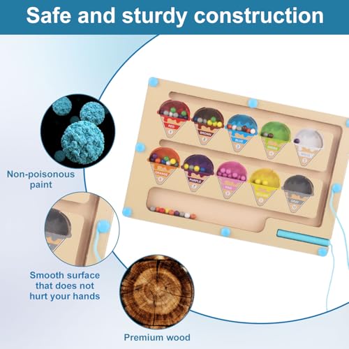 NQEUEPN Labirinto Magnetico di Colori e Numeri, Giocattolo in Legno Montessori Giocattolo Educativo per l'Apprendimento del Conteggio e Dell'Abbinamento dei Colori per Bambini - immagine 5