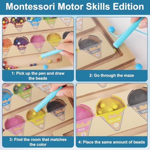 NQEUEPN Labirinto Magnetico di Colori e Numeri, Giocattolo in Legno Montessori Giocattolo Educativo per l'Apprendimento del Conteggio e Dell'Abbinamento dei Colori per Bambini - immagine 6