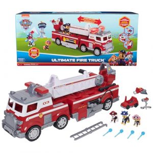 PAW Patrol Camion dei Pompieri Ultimate Rescue Scala di 60,9 cm, luci, Suoni, Mini Auto Giocattolo, Personaggi Chase, Marshall e Skye, Giocattoli per Bambini e Bambine da 3 Anni in su