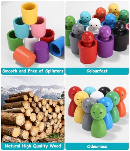 Palle in Tazze Giocattolo Montessori in Legno per Giochi Bambini 2 Anni, Giochi di Selezione di Figurine a 12 Colori e Abbinamento per Colore di Smistamento e Il Conteggio in età Prescolare - immagine 7