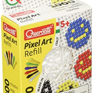 Quercetti Pixel Art Ricambi 1000 Chiodini per Bambini Bianchi, Refill Creativo Compatibile con Pixel Art 8 Take a Selfie, Gioco Educativo per Bambini e Adulti 4-99 Anni, Made in Italy, Giochi Creativi