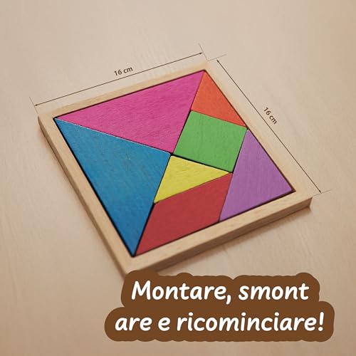 Science4you Puzzle Tangram in Legno per Bambini di 3 4 5 Anni – Tangram in Legno, Gioco Mentale di Figure Vintagei, Giocattolo Educativo Montessori per Bambini e Bambine di età 3 4 5 6+ Anni - immagine 6