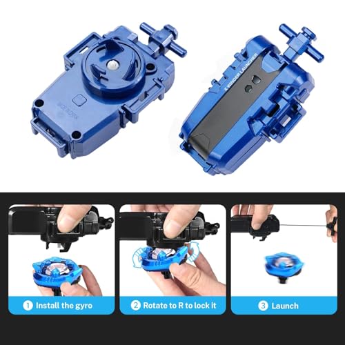 Set da combattimento X - Gyro da combattimento destro Keel Shark e lanciatore di corde Gyro X, Starter Pack tipo attacco, compatibile con la serie X, ottimo regalo per ragazzi dai 6 anni in su, blu - immagine 4