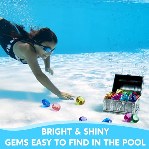 Sloosh Gemme da immersione, giocattolo da piscina, 16 grandi diamanti colorati con forziere del tesoro dei pirati, giocattolo subacqueo per bambini, gemma subacquea, nuoto, regalo, giocattolo - immagine 4