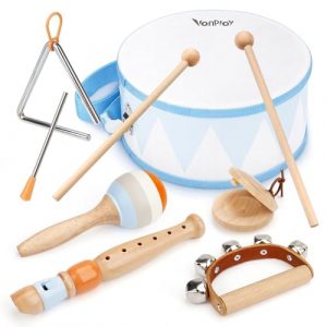 Strumenti Musicali Bambini Montessori – Tamburo, Maracas, Giochi in Legno per Bambini 2-4 Anni