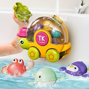 TUMAMA Giocattoli da bagno per bambini con 3 giocattoli a vento, giocattolo a cascata per tartarughe con tazza, giocattoli da doccia con ruota d'acqua, regalo per il bagnetto per bambini da 2 a 6 anni