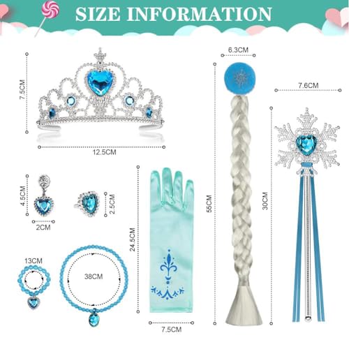 Vicloon Accessori Principessa, 8PCS Nuovi Costumi da Principessa, Biancaneve Bambina Costume con Principessa Corona, Principessa Bacchetta, 2 paia di guanti di diverso colore - immagine 3