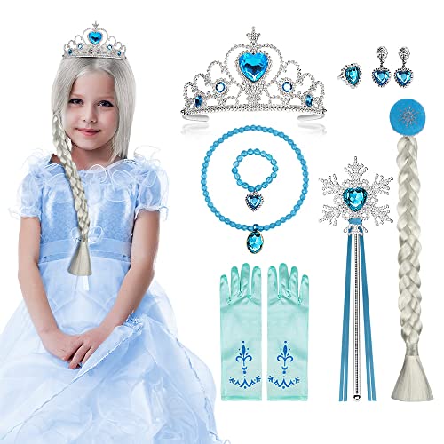Vicloon Accessori Principessa, 8PCS Nuovi Costumi da Principessa, Biancaneve Bambina Costume con Principessa Corona, Principessa Bacchetta, 2 paia di guanti di diverso colore - immagine 4