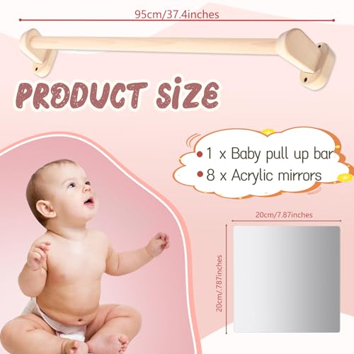 Yiqiying Montessori Specchio con barra Barra per trazioni per bambini, Montessori Specchio sicuro per bambini, Supporto in piedi per bambini, Barra per trazioni per imparare a camminare, montaggio a - immagine 3