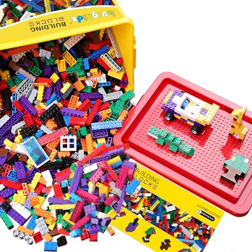 burgkidz Set di 520 mattoncini da costruzione, 500 mattoncini di base in 10 colori, con ruote, finestre e porte, blocco di massa con contenitore riutilizzabile per bambini, 4-8 anni, ragazzi e ragazze - immagine 3