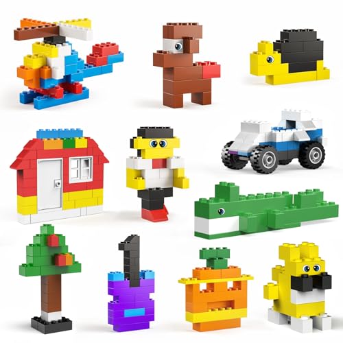 burgkidz Set di 520 mattoncini da costruzione, 500 mattoncini di base in 10 colori, con ruote, finestre e porte, blocco di massa con contenitore riutilizzabile per bambini, 4-8 anni, ragazzi e ragazze - immagine 4