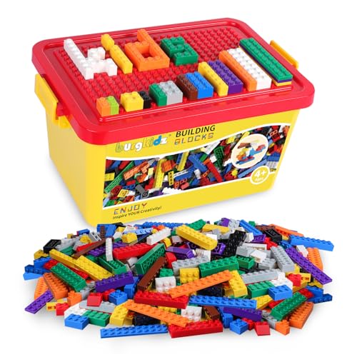 burgkidz Set di 520 mattoncini da costruzione, 500 mattoncini di base in 10 colori, con ruote, finestre e porte, blocco di massa con contenitore riutilizzabile per bambini, 4-8 anni, ragazzi e ragazze