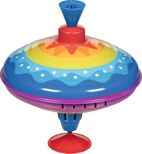 goki 53778, trottola colorata in lamiera, trotola colorata porta gioia e divertimento nella cameretta dei bambini, classica trotola con supporto, altezza 21 cm, a partire da 1 anno