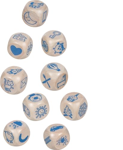 goki 56307 – Cubo di storia in legno in scatola di latta per narrativa creativa e promozione dello sviluppo linguistico, story cubes, infinite possibilità di gioco per bambini, set da 9 pezzi, dai 6