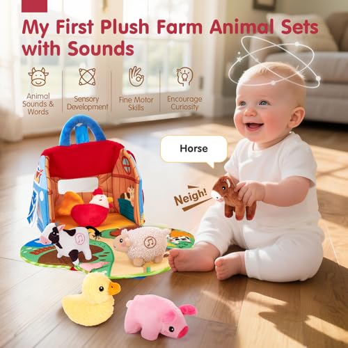 hahaland Giochi Bambini 1 Anno - Fattoria Sonora in Peluche, con 6 Animali Morbidi e Suoni Realistici, Gioco Educativo Bambino Montessori Sensoriale Regalo 6 12 18 Mesi - immagine 3