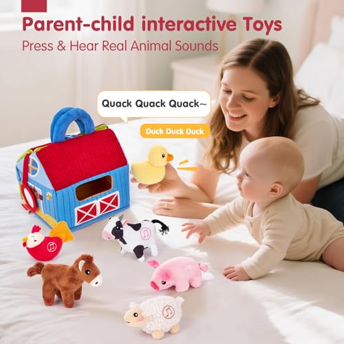 hahaland Giochi Bambini 1 Anno - Fattoria Sonora in Peluche, con 6 Animali Morbidi e Suoni Realistici, Gioco Educativo Bambino Montessori Sensoriale Regalo 6 12 18 Mesi - immagine 5