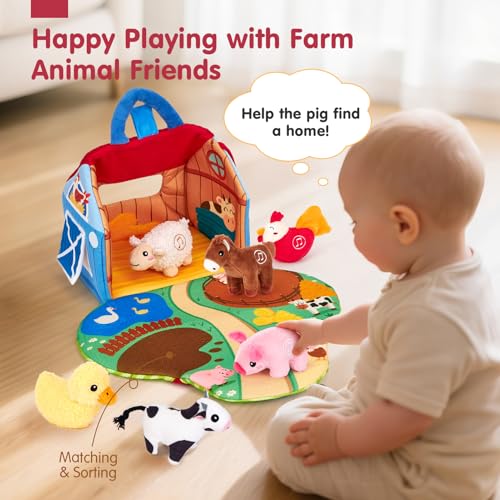 hahaland Giochi Bambini 1 Anno - Fattoria Sonora in Peluche, con 6 Animali Morbidi e Suoni Realistici, Gioco Educativo Bambino Montessori Sensoriale Regalo 6 12 18 Mesi - immagine 6