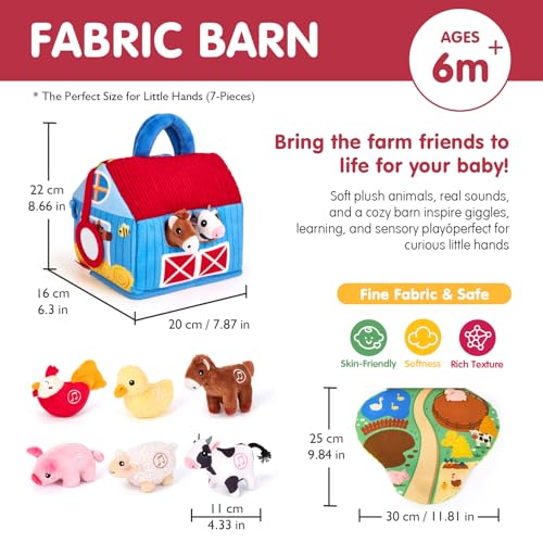 hahaland Giochi Bambini 1 Anno - Fattoria Sonora in Peluche, con 6 Animali Morbidi e Suoni Realistici, Gioco Educativo Bambino Montessori Sensoriale Regalo 6 12 18 Mesi - immagine 7